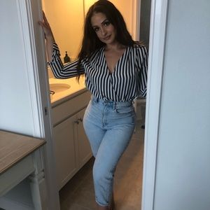 H&M Navy Blue/White Striped Blouse
